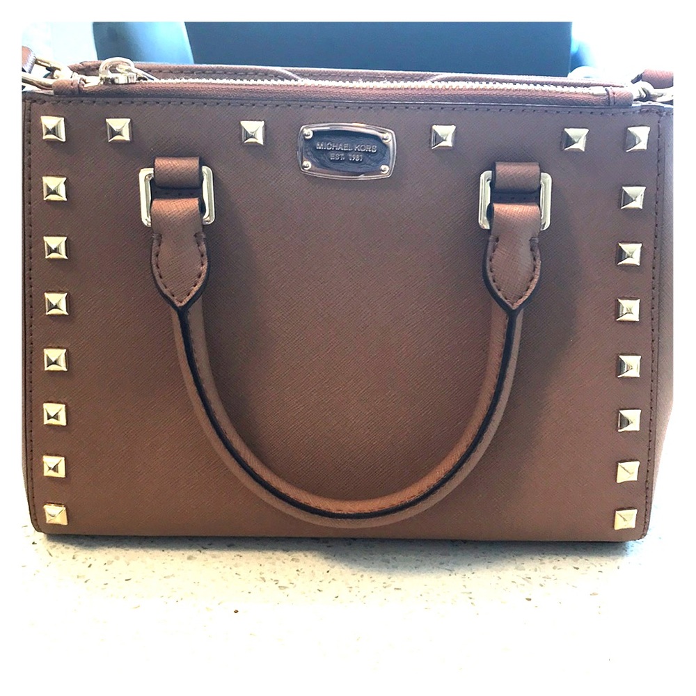 Michael Kors studded camel color satchel bag
